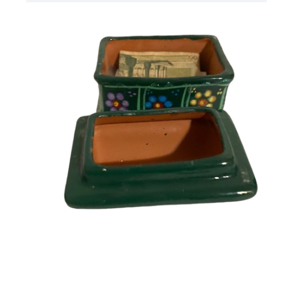 Vintage Mexican Clay Trinket Jewelry Box - Hand Painted Terra-cotta Pottery - Picture 3 of 6